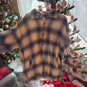 Plaid Men's Shirt in Blue and Tan